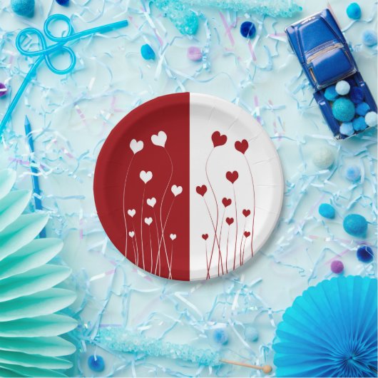 Modern Romantic Red White Love Hearts Papieren Bordje (Feest)