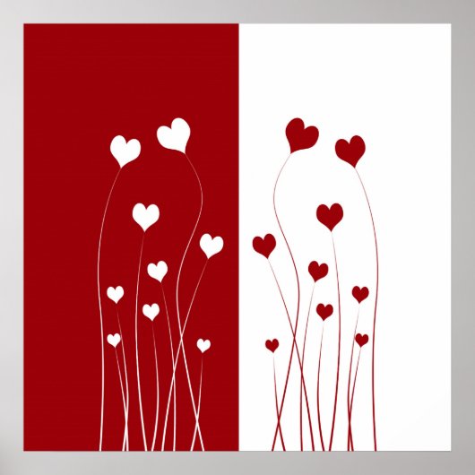 Modern Romantic Red White Love Hearts Poster (Voorkant)