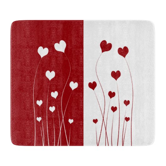 Modern Romantic Red White Love Hearts Snijplank (Voorkant)