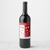 Modern Romantic Red White Love Hearts Wijn Etiket (Voorkant)