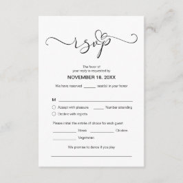 Modern Romantic RSVP, zwart lettertype, reageren Informatiekaartje