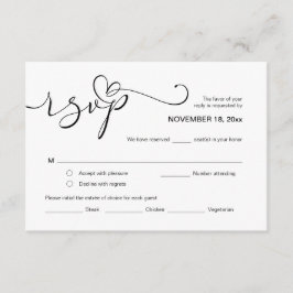 Modern Romantic RSVP, zwart lettertype, reageren Informatiekaartje