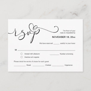 Modern Romantic RSVP, zwart lettertype, reageren Informatiekaartje
