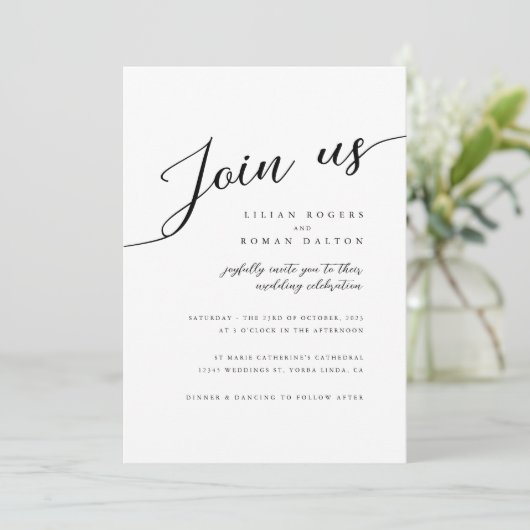 Modern Romantic Script Typography Wedding Kaart (Staand voorkant)