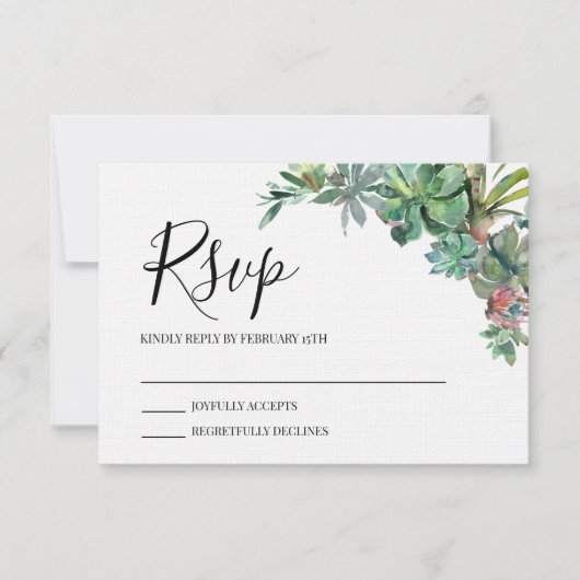 Modern Romantic Succulent Wedding RSVP Kaart (Voorkant)