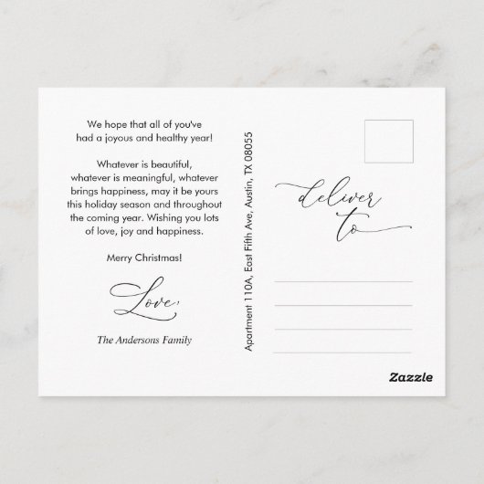 Modern Romantic, vrolijk Briefkaart kerstfamilie (Achterkant)