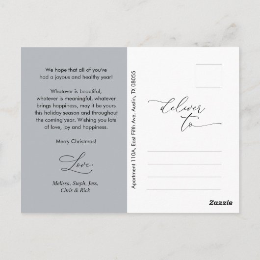 Modern Romantic, vrolijk Briefkaart kerstfamilie (Achterkant)