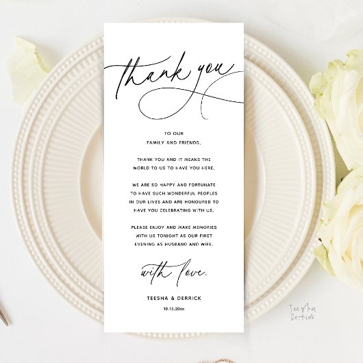 Modern Romantic Wedding Dinner Thank You Card Programmakaart
