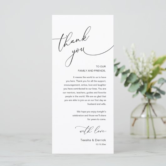 Modern Romantic Wedding Reception Thank You Card Programmakaart (Staand voorkant)