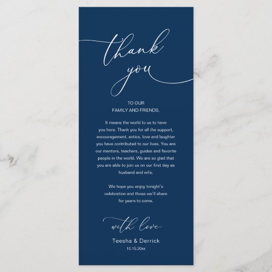 Modern Romantic Wedding Reception Thank You Card Programmakaart (Voorkant)