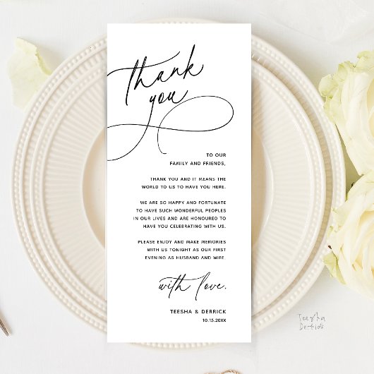 Modern Romantic Wedding Reception Thank You Card Programmakaart