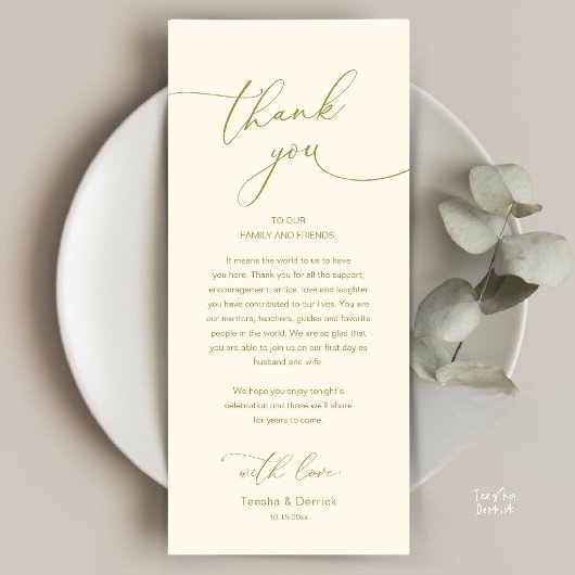 Modern Romantic Wedding Reception Thank You Card Programmakaart