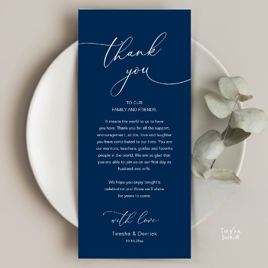 Modern Romantic Wedding Reception Thank You Card Programmakaart