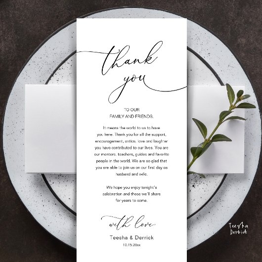 Modern Romantic Wedding Reception Thank You Card Programmakaart