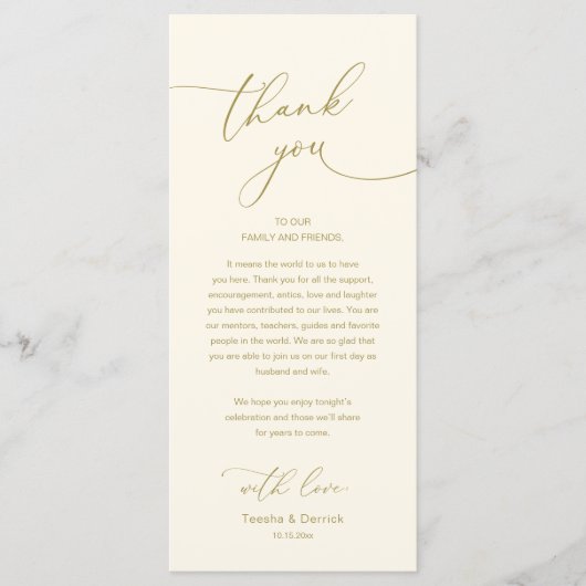 Modern Romantic Wedding Reception Thank You Card Programmakaart (Voorkant)