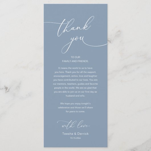 Modern Romantic Wedding Reception Thank You Card Programmakaart (Voorkant)