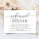 Modern Romantic, Wedding Rehearsal Dinner Kaart<br><div class="desc">Moderne Romantische kalligrafie,  Zwart Manuscript,  Wedding Rehearsal Dinner-uitnodigingskaart (met kaarttitel: repetitief diner). Het is perfect voor je trouwrepetitie feest,  voor je beste dag. Voeg je gegevens toe in het overeenkomende zwarte lettertype/lettertype. #TeeshaDerrick</div>