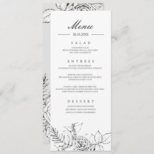 Modern Romantic Wildflower Wedding Menu Programme Kaart (Voorkant / Achterkant)