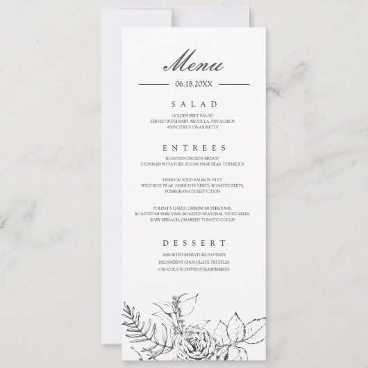 Modern Romantic Wildflower Wedding Menu Programme Kaart (Voorkant)
