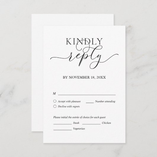 Modern Romantic, zwart script, bruiloft Dinner RSV Informatiekaartje (Voorkant / Achterkant)