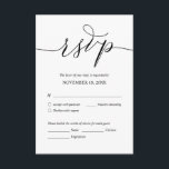 Modern Romantic, zwart script, bruiloft Dinner RSV Informatiekaartje<br><div class="desc">Dit is de prachtige Modern Elegant kalligrafie,  RSVP (Replage) Enclosure Card in Black font,  waar u de kleur kunt bewerken,  wijzigen en formatteren volgens uw ontwerpvereisten,  met maaltijdopties,  gereserveerde zitplaatsen,  het aantal bijwonen en de optie voor het aanvragen van nummers.
#TeeshaDerrick</div>