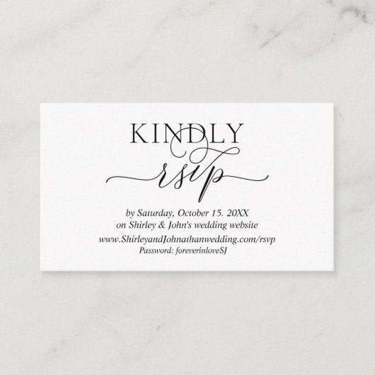 Modern Romantic, zwart script, online RSVP-website Informatiekaartje (Voorkant)