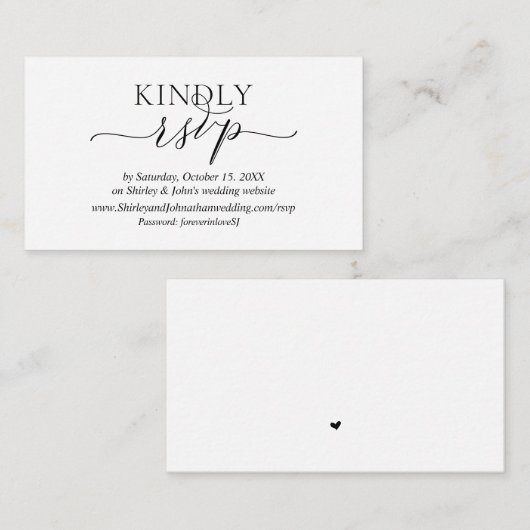 Modern Romantic, zwart script, online website RSVP Informatiekaartje (Voorkant / Achterkant)