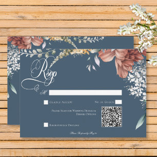 Modern Romantisch Blauw Tuin Bloemen Huwelijk QR C RSVP Kaartje
