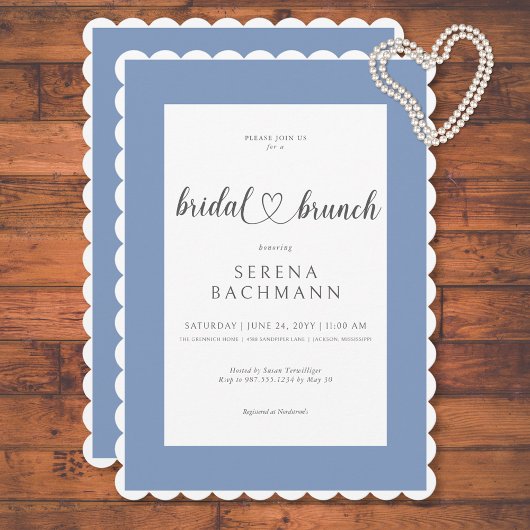 Modern Romantisch Blauw & Wit Bruids Brunch Kaart