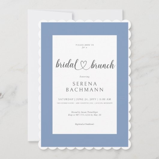 Modern Romantisch Blauw & Wit Bruids Brunch Kaart (Voorkant)