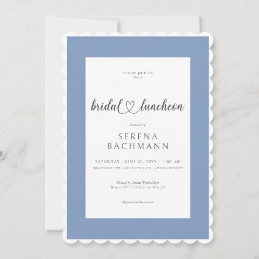 Modern Romantisch Blauw & Wit Bruids Luncheon Kaart (Voorkant)