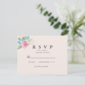 Modern romantisch bloemenblush roze goud groen bla RSVP kaartje (Staand voorkant)
