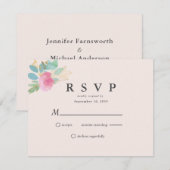 Modern romantisch bloemenblush roze goud groen bla RSVP kaartje (Voorkant / Achterkant)