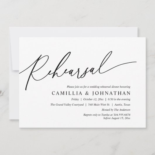 Modern romantisch bruiloft repetitie diner kaart (Voorkant)