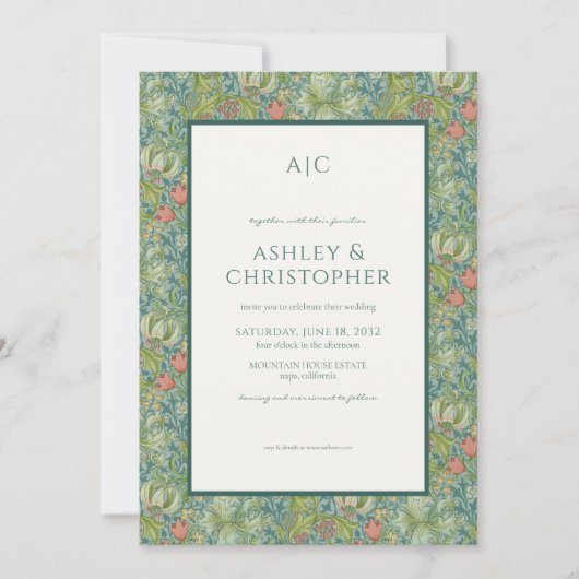 Modern Romantisch Morris Bloemen Mineraal Bruiloft Kaart (Voorkant)