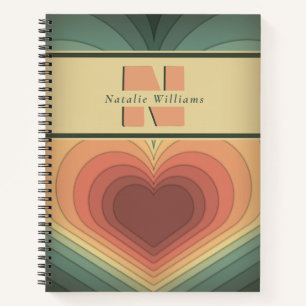 Modern Romantisch Retro Groovy Monogram Notitieboe Notitieboek