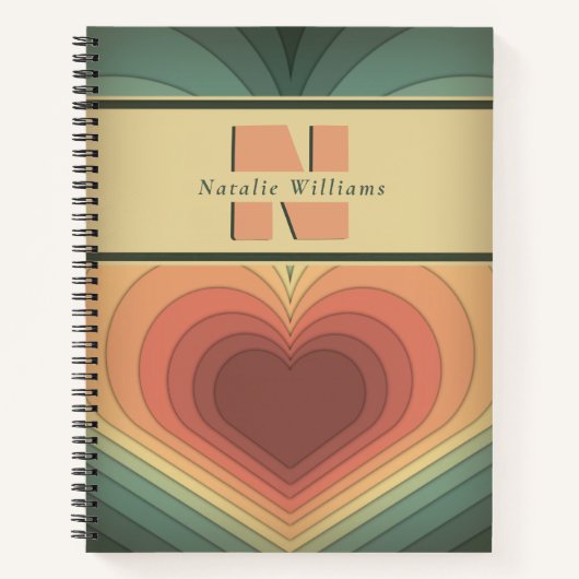 Modern Romantisch Retro Groovy Monogram Notitieboe Notitieboek (Voorkant)