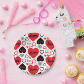 Modern romantisch rood en zwart hartpatroon papieren bordje (Feest)