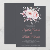 Modern Romantisch Roze Rozen Grafiet Grijs Bruilof Kaart (Voorkant / Achterkant)