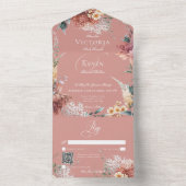 Modern Romantisch Roze Tuin Bloemen QR Code All In One Uitnodiging (Binnen)