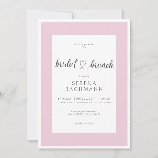 Modern Romantisch Roze & Wit Bruids Brunch Kaart (Voorkant)