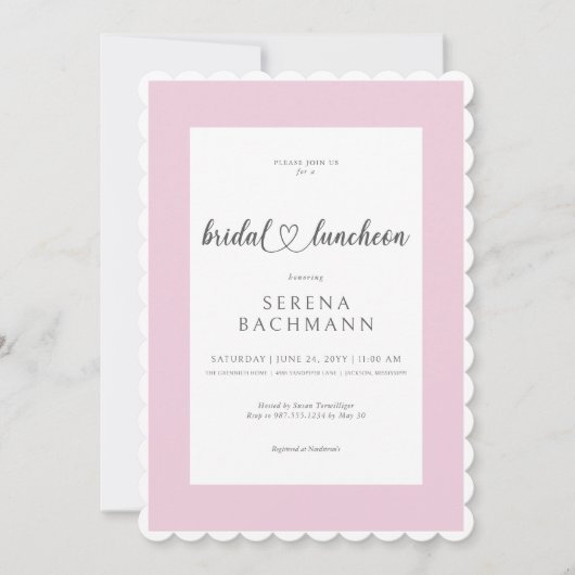 Modern Romantisch Roze & Wit Bruids Luncheon Kaart (Voorkant)
