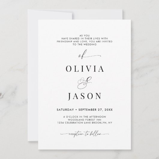 Modern Romantisch Schrift Zwart Wit Initiaal Trouw Kaart (Voorkant)