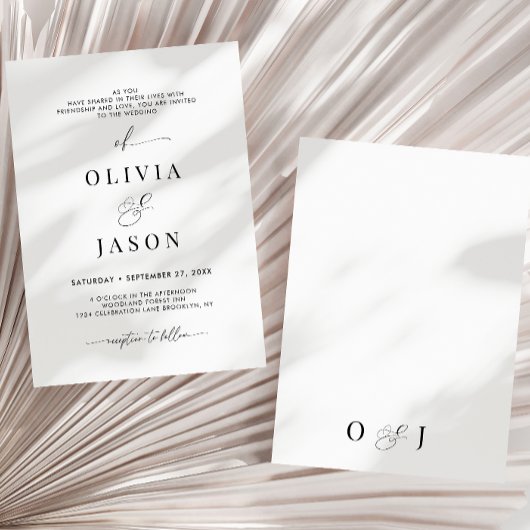 Modern Romantisch Schrift Zwart Wit Initiaal Trouw Kaart