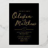 Modern Romantisch Script Folie Gouden en Zwarte Hu Uitnodiging (Voorkant)