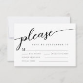 Modern romantisch script minimalistische bruiloft RSVP kaartje (Voorkant)