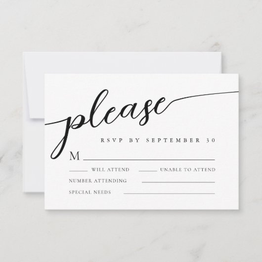 Modern romantisch script minimalistische bruiloft RSVP kaartje (Voorkant)