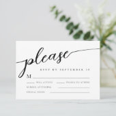 Modern romantisch script minimalistische bruiloft RSVP kaartje (Staand voorkant)