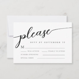 Modern romantisch script minimalistische bruiloft RSVP kaartje