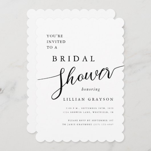 Modern Romantisch Script Wit Scallop Vrijgezellenf Kaart (Voorkant / Achterkant)